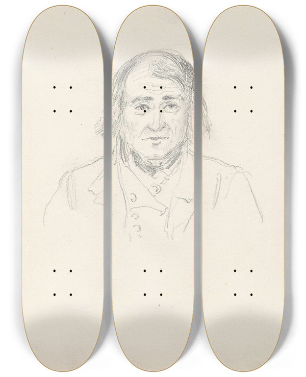 Triptych art skateboard deck of Adolph Tidemand Mannsportrett En Face by Adolph Tidemand (1814-1876)