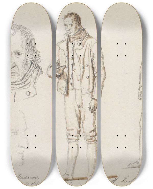 Triptych art skateboard deck of Martinus Rrbye Fanger Fra Forbedringshuset by Martinus Rorbye (1803-1848)
