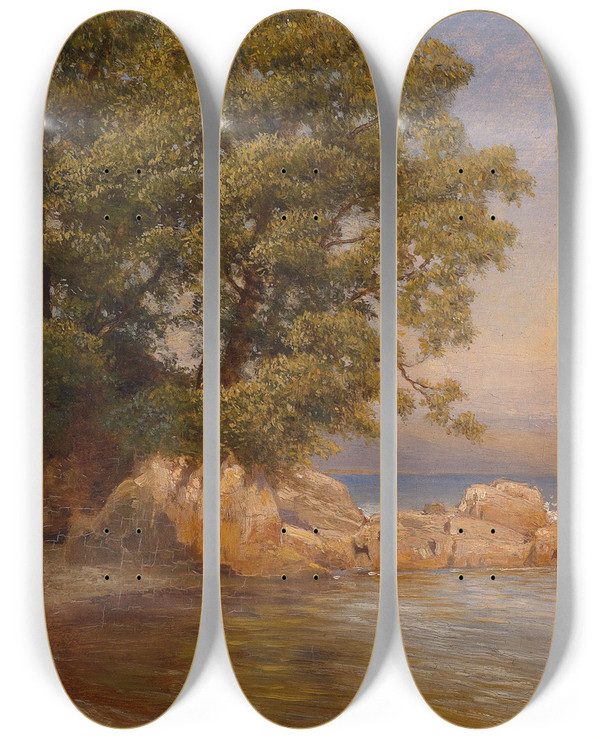Triptych art skateboard deck of Gottfried Seelos An Der Kste by Gottfried Seelos (1829-1900)