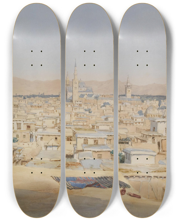Triptych art skateboard deck of Max Schmidt Damascus by Max Schmidt (1818-1901)