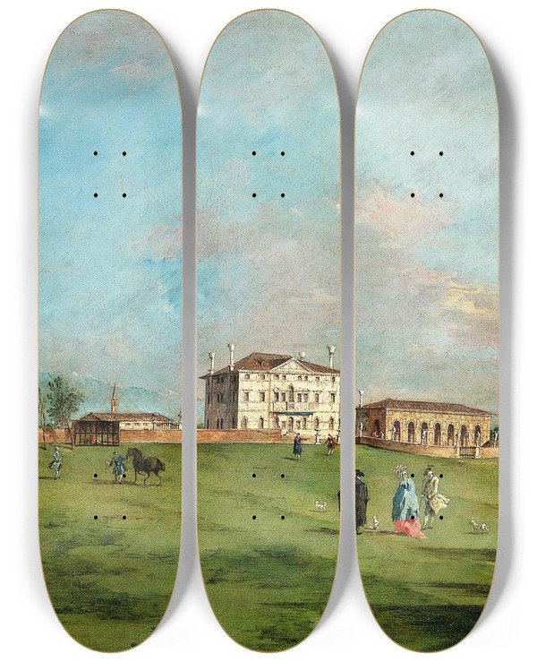 Triptych art skateboard deck of Francesco Guardi The Villa Loredan Paese by Francesco Guardi (1712-1793)
