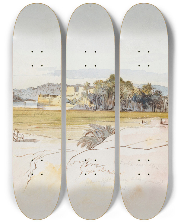 Triptych art skateboard deck of Edward Lear Philae Egypt_3 by Edward Lear (1812-1888)