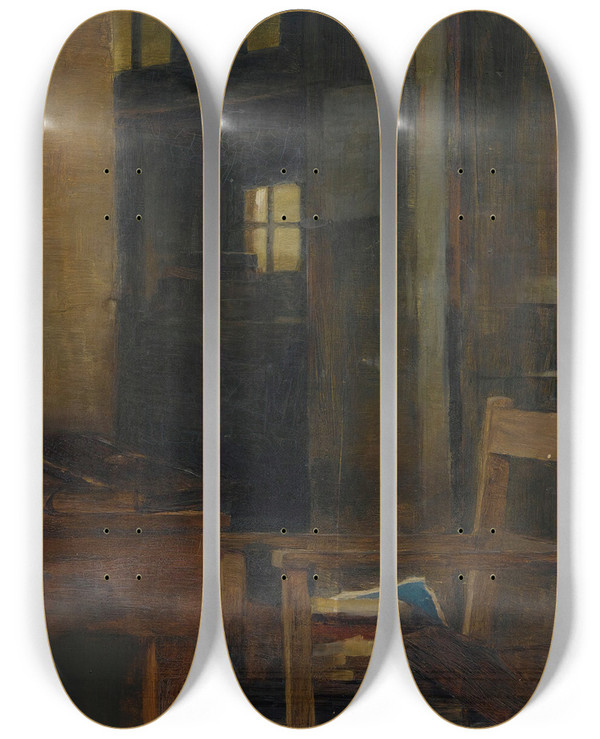 Triptych art skateboard deck of Theodoros Ralli Reading Rabbi by Theodoros Ralli (1852-1909)