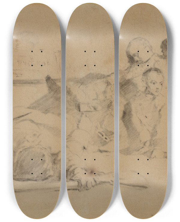 Triptych art skateboard deck of Jacek Malczewski Sketch For Students Relegation by Jacek Malczewski (1854-1929)