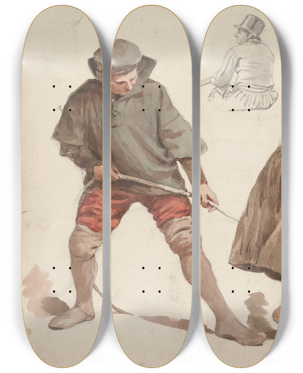 Triptych art skateboard deck of Jan Weissenbruch Figuurstudies by Jan Weissenbruch (1822-1880)