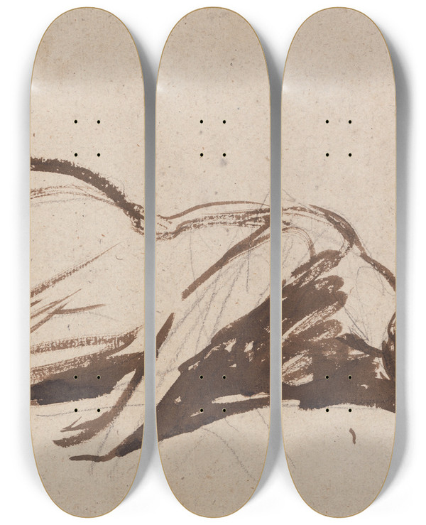 Triptych art skateboard deck of George Romney Prostrate Woman by George Romney (1734-1802)