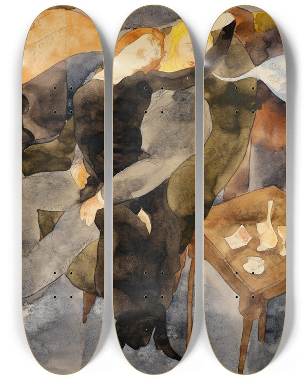 Triptych art skateboard deck of Charles Demuth Lula And Alva Schn by Charles Demuth (1883-1935)