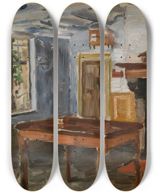 Triptych art skateboard deck of Constantin Meunier The Blue Tavern by Constantin Meunier (1831-1905)