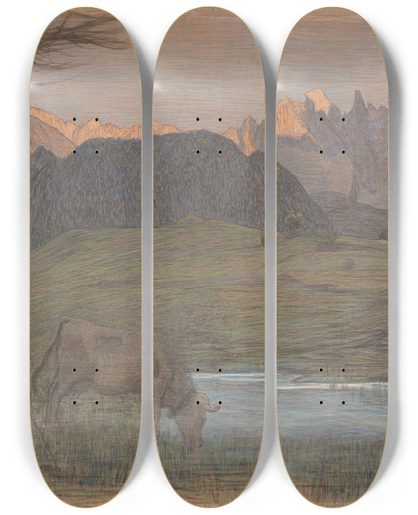 Triptych art skateboard deck of Giovanni Segantini Study For La Vita by Giovanni Segantini (1858-1899)