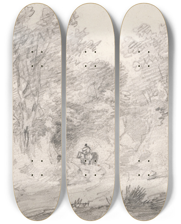 Triptych art skateboard deck of George Howland Beaumont Lane With Figures by George Howland Beaumont (1753-1827)