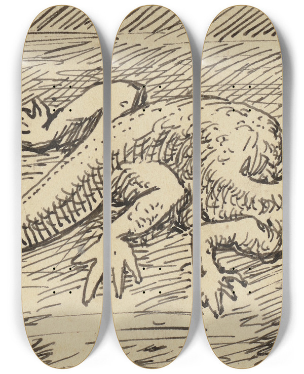 Triptych art skateboard deck of Hans Thoma Eidechse by Hans Thoma (1839-1924)