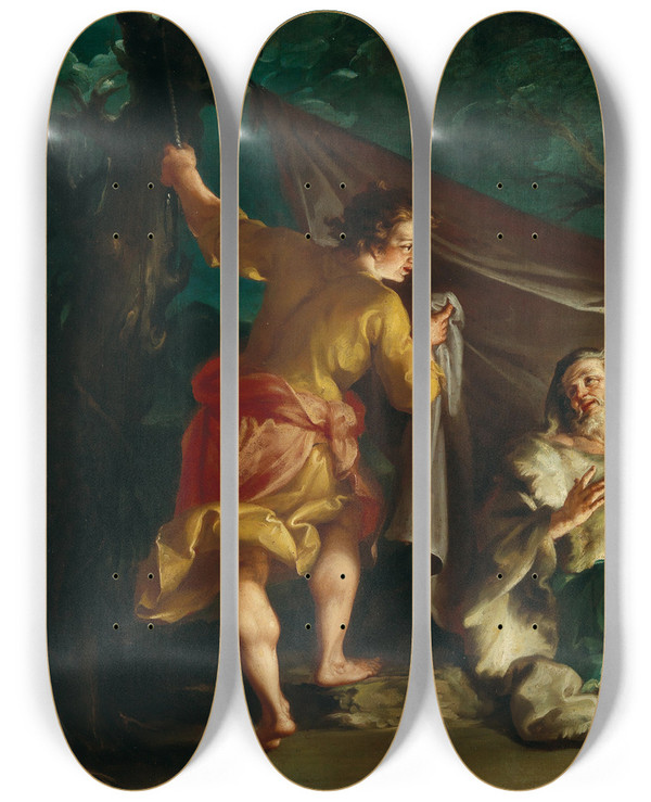 Triptych art skateboard deck of Giuseppe Marchesi Allegory Of Winter by Giuseppe Marchesi (1699-1771)
