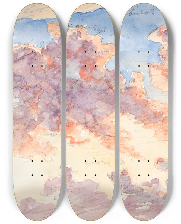 Triptych art skateboard deck of Martinus Rrbye Skystudie En Solnedgangshimmel by Martinus Rorbye (1803-1848)