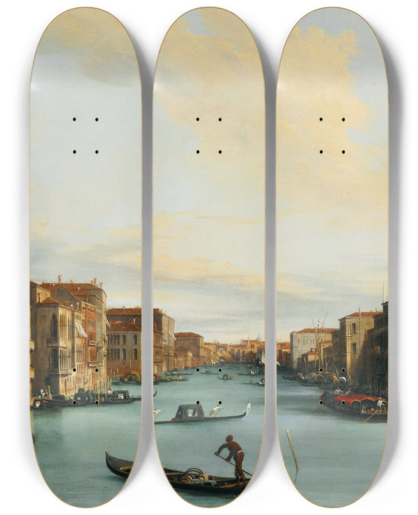 Triptych art skateboard deck of Giuseppe Bernardino Bison Venice Canal Grande by Giuseppe Bernardino Bison (1762-1844)