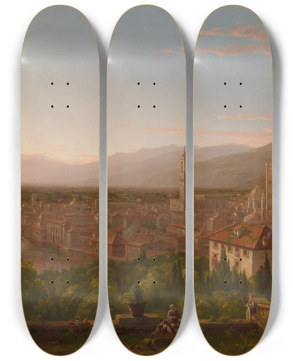 Triptych art skateboard deck of Thomas Cole View Of Florence_2 by Thomas Cole (1801-1848)