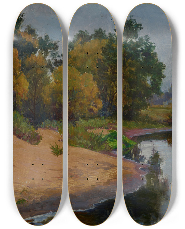Triptych art skateboard deck of Ambroy Sabatowski Autumn by Ambrozy Sabatowski (1871-1920)