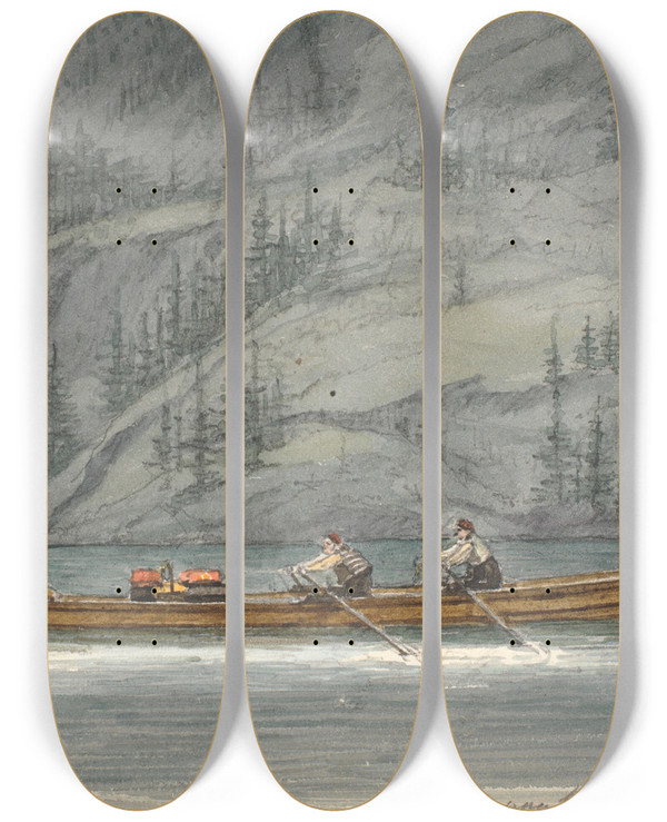 Triptych art skateboard deck of Martinus Rrbye Fjordlandskab Med Robd Krderen Norge by Martinus Rorbye (1803-1848)