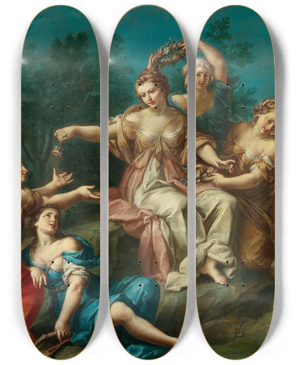 Triptych art skateboard deck of Giuseppe Marchesi Allegory Of Spring by Giuseppe Marchesi (1699-1771)