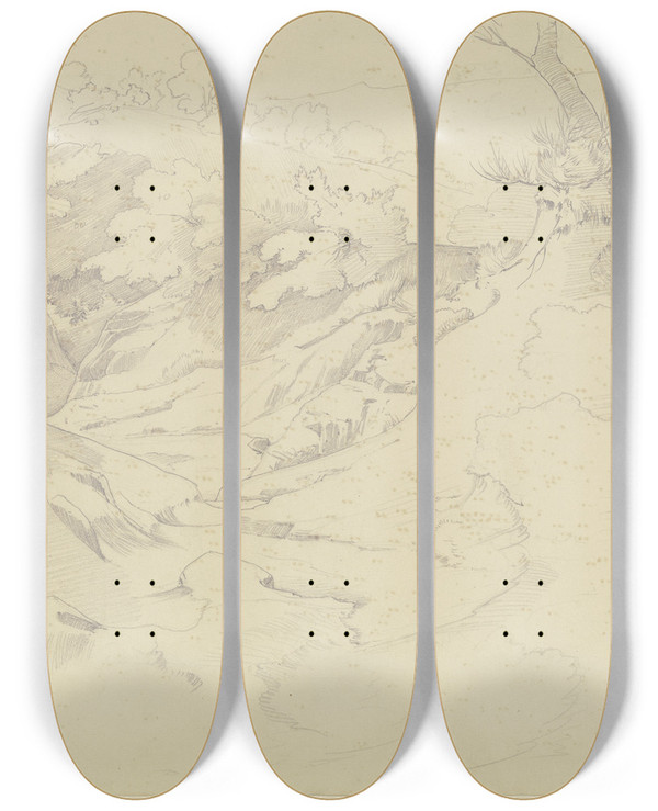 Triptych art skateboard deck of August Lucas Studie Aus Den Sabiner Bergen by August Lucas (1803-1863)
