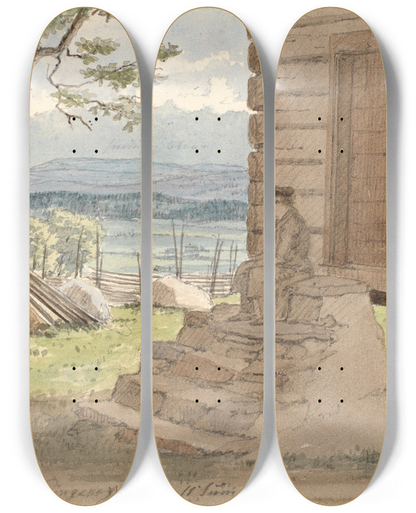 Triptych art skateboard deck of Martinus Rrbye Parti Med Sterhytte by Martinus Rorbye (1803-1848)