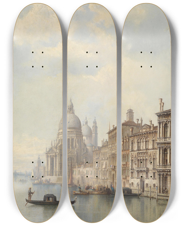 Triptych art skateboard deck of Ludwig Hermann Venedig by Ludwig Hermann (1812-1881)