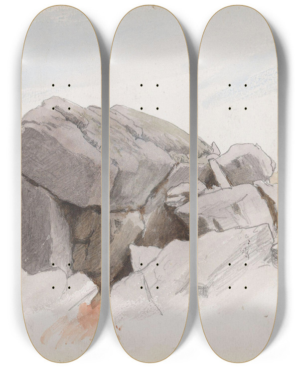 Triptych art skateboard deck of Hans Gude Dolwydellan Valley by Hans Gude (1825-1903)
