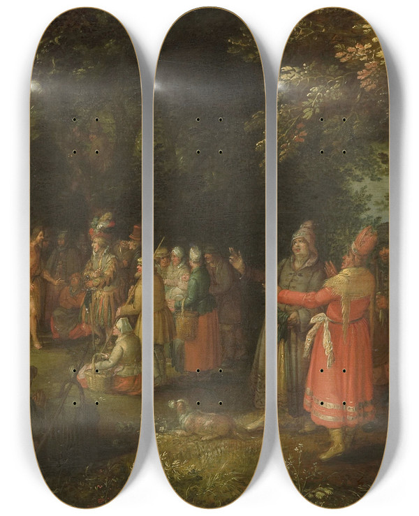 Triptych art skateboard deck of David Vinckboons John The Baptist Preaching by David Vinckboons (1576-1629)