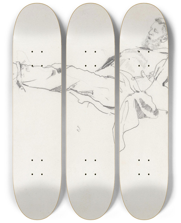 Triptych art skateboard deck of Christian Krohg Croquis Av Thaulow by Christian Krohg (1852-1925)