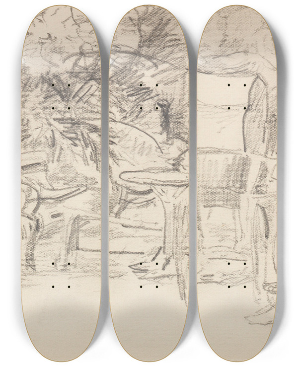 Triptych art skateboard deck of Max Liebermann Im Garten by Max Liebermann (1847-1935)