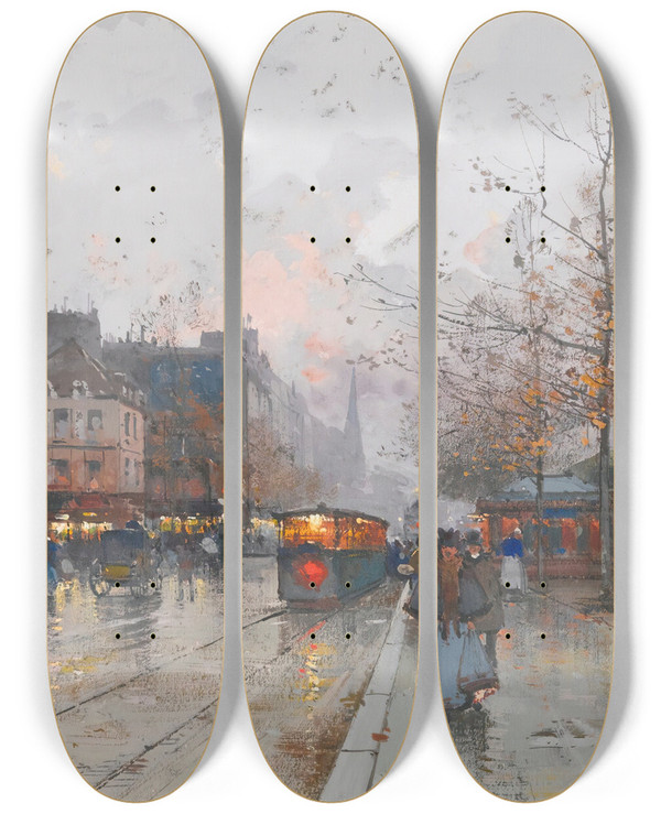 Triptych art skateboard deck of Eugne Galienlaloue Porte De Chatillon by Eugene Galien Laloue (1854-1941)