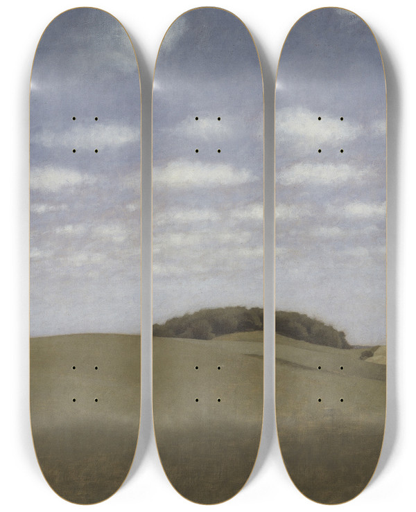 Triptych art skateboard deck of Vilhelm Hammershi Landscape From Lejre by Vilhelm Hammershoi (1864-1916)