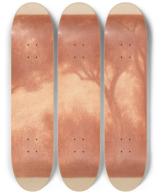 Triptych art skateboard deck of Herbert Crowley Forest Landscape With A Clearing by Herbert Crowley (1873-1937)