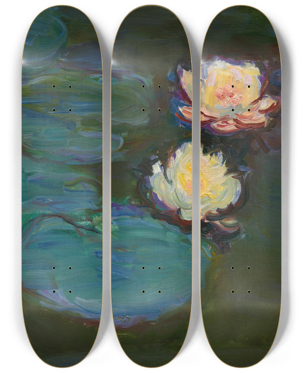 Triptych art skateboard deck of Claude Monet Nympheas by Claude Monet (1840-1926)