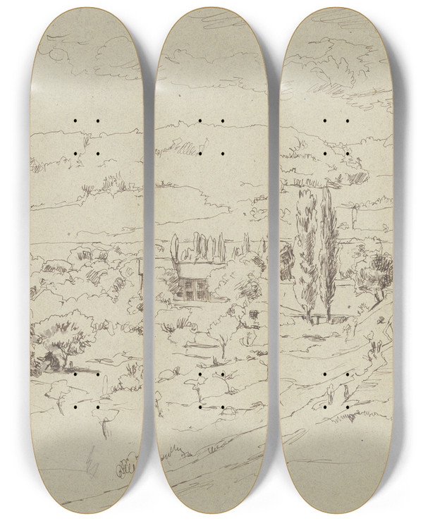 Triptych art skateboard deck of Hans Thoma Sckingen by Hans Thoma (1839-1924)