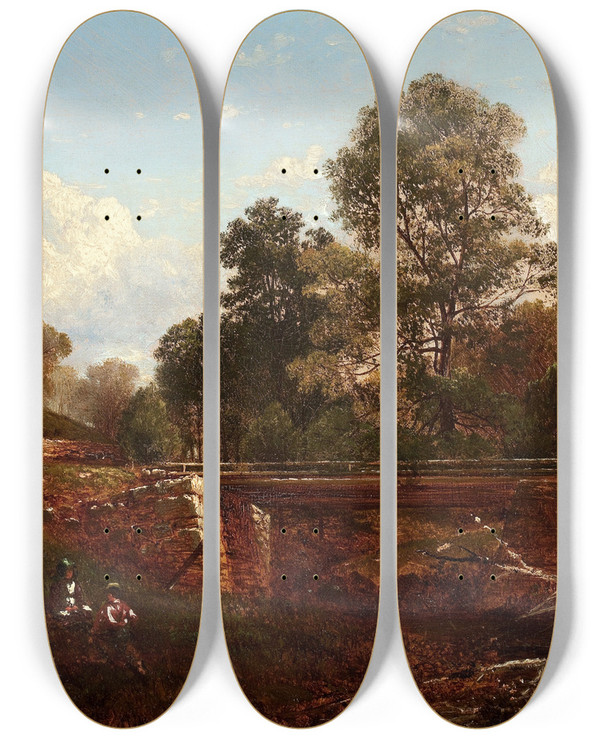 Triptych art skateboard deck of David Johnson The Childrens Playground by David Johnson (1827-1908)