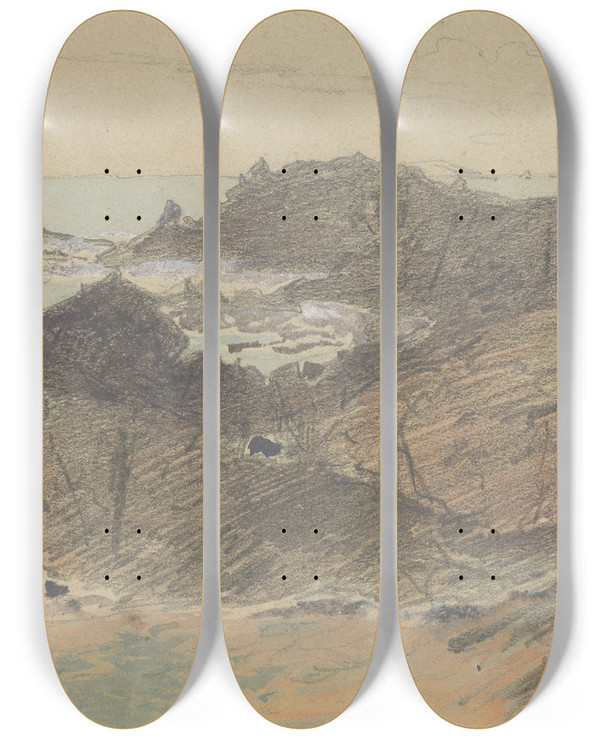 Triptych art skateboard deck of John Singer Sargent Rocky Coast by John Singer Sargent (1856-1925)