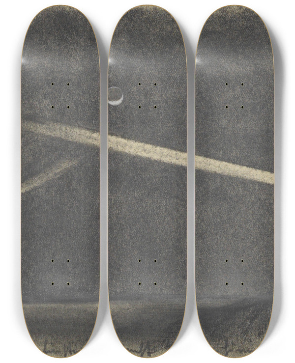 Triptych art skateboard deck of Karl Wiener Scheinwerfer In Der Mondesfinsternis by Karl Wiener (1901-1949)