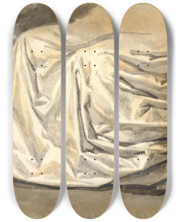 Triptych art skateboard deck of David Humbert De Superville Draperie Op Het Onderlichaam Van Een Zittende Figuur by David Humbert De Superville (1770-1849)