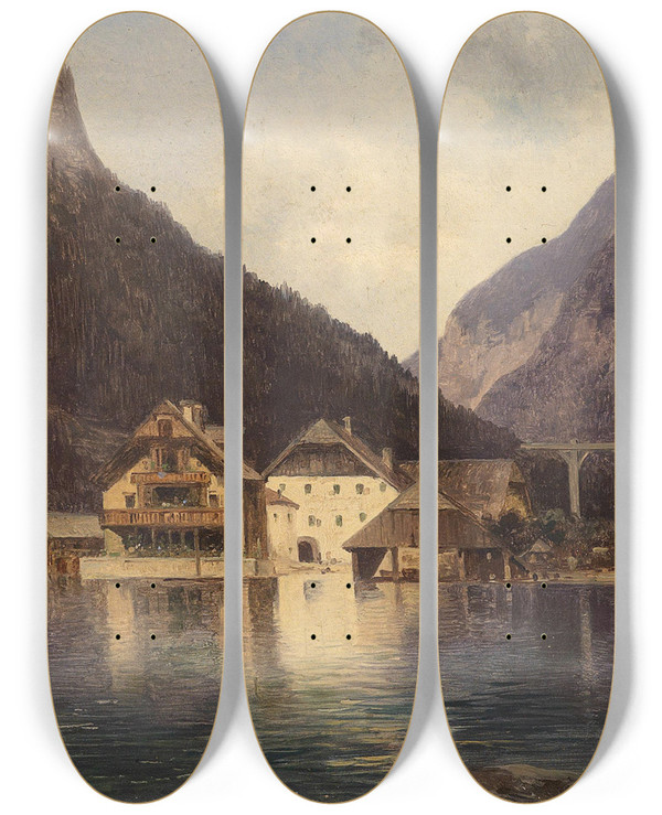 Triptych art skateboard deck of Carl Lafite Am See by Carl Lafite (1830-1900)