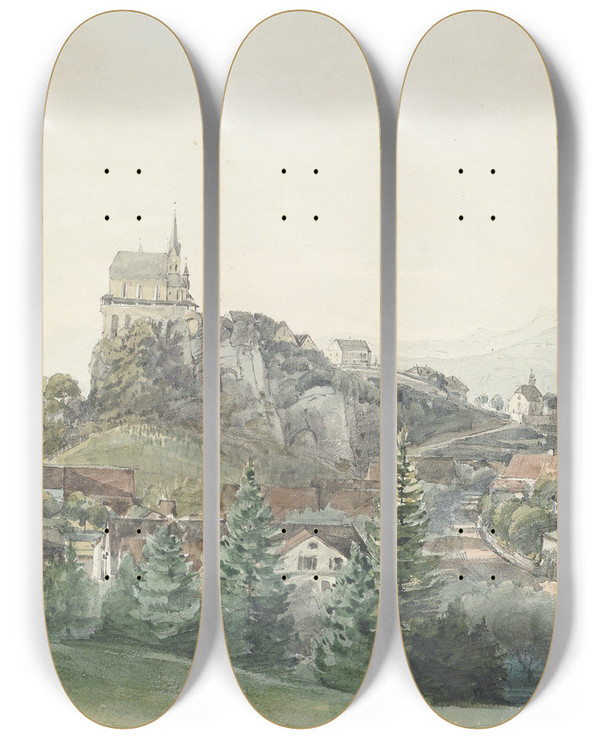 Triptych art skateboard deck of Thomas Ender Rankweil by Thomas Ender (1793-1875)