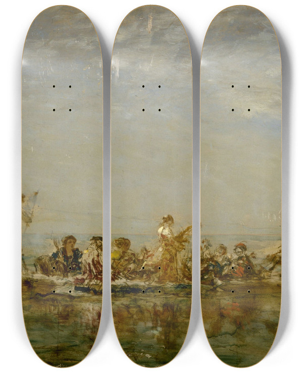 Triptych art skateboard deck of Flix Ziem Le Caque by Felix Ziem (1821-1911)