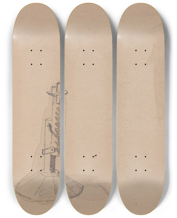 Triptych art skateboard deck of Adolph Tidemand Candlesticks by Adolph Tidemand (1814-1876)
