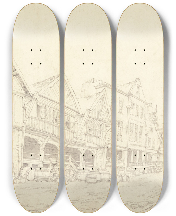Triptych art skateboard deck of John Webber Watergate Street Chester by John Webber (1751-1793)
