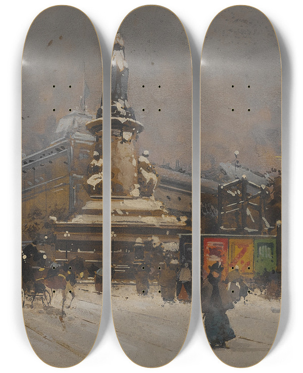 Triptych art skateboard deck of Eugne Galienlaloue Place De La Rpublique_2 by Eugene Galien Laloue (1854-1941)
