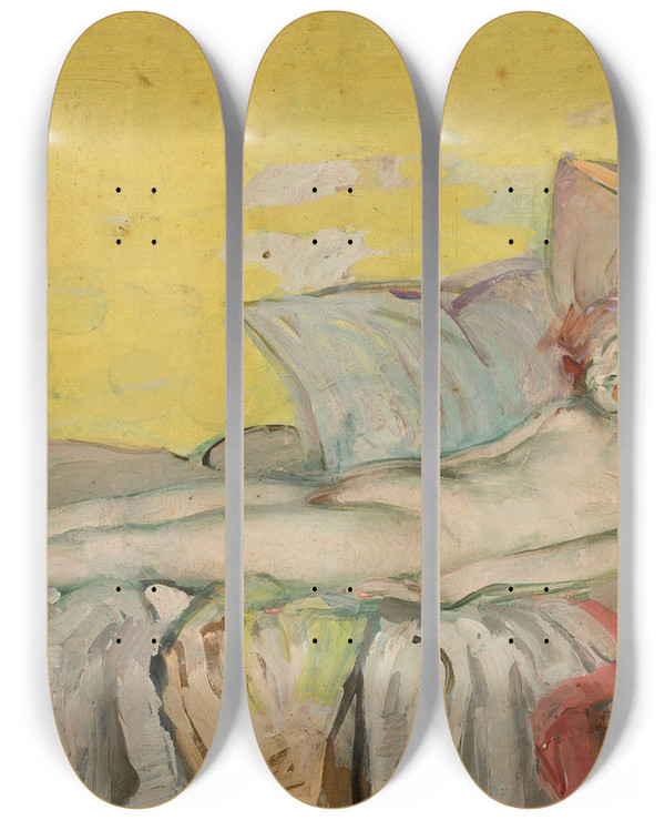 Triptych art skateboard deck of Tadeusz Makowski Akt Dziewczynki Na Kanapie by Tadeusz Makowski (1882-1932)