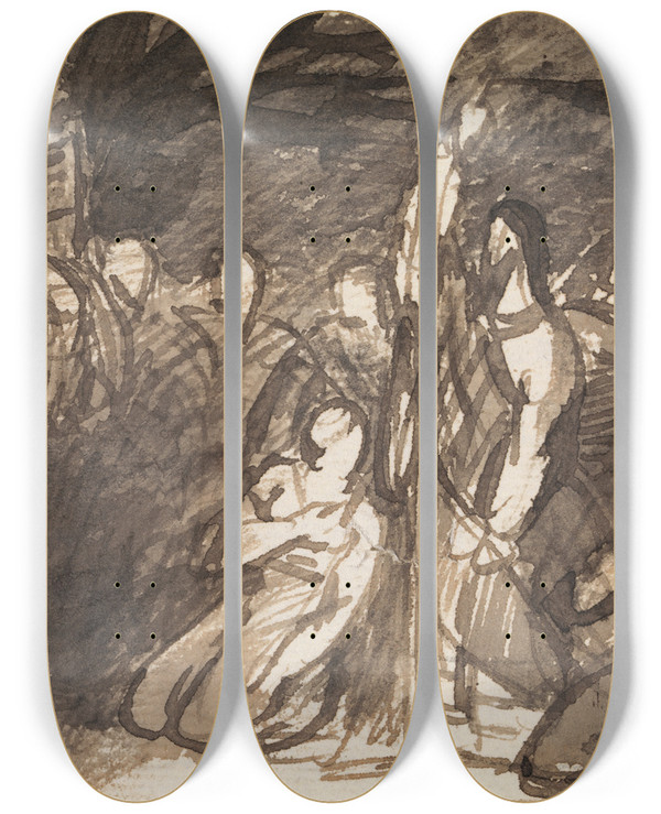 Triptych art skateboard deck of Benjamin Robert Haydon Study Of Christ Raising Lazarus by Benjamin Robert Haydon (1786-1846)