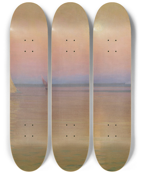 Triptych art skateboard deck of Thomas Alexander Harrison Bragozzos In Calm Waters Venice by Thomas Alexander Harrison