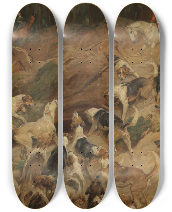 Triptych art skateboard deck of John Charlton Gone To Ground by John Charlton (1849-1917)