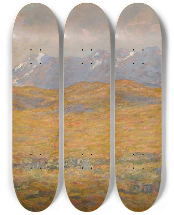 Triptych art skateboard deck of Emilio Longoni Montagna Alta by Emilio Longoni (1859-1932)