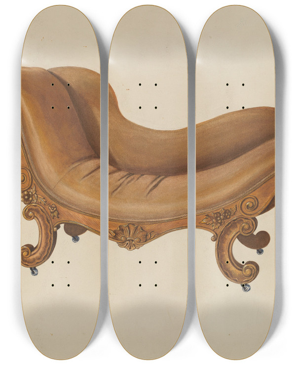 Triptych art skateboard deck of Leonard Battee Gentlemens Smoking Lounge by Leonard Battee